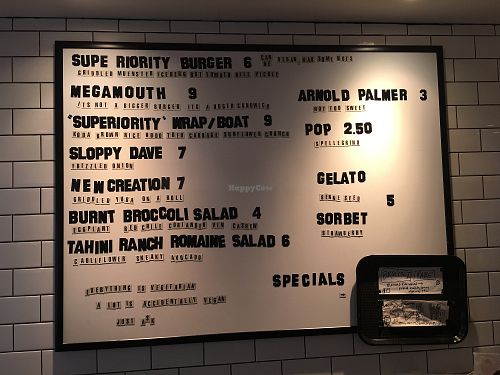 menu August 2017 at Superiority Burger in New York City