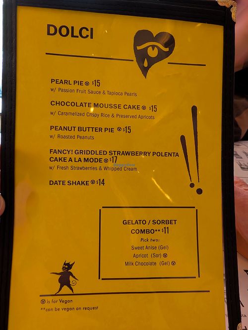 Dessert Menu at Superiority Burger in New York City
