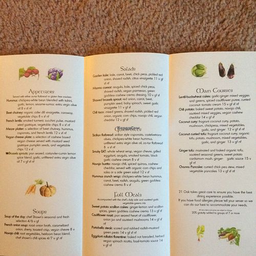 Menu at 21 Oak in Manchester
