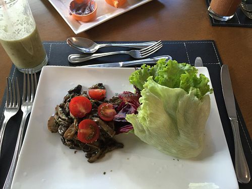 Green leaves and mushrooms with soy sauce. at Hotel Serra da Estrela - Restaurante Alquimia in Campos Do Jordao