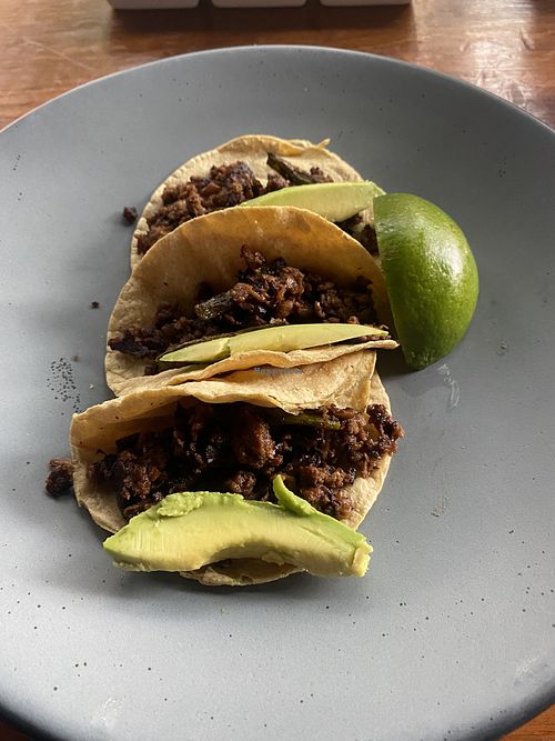 Beyond Ribeye Vegan Tacos (tasty but small portion)  at FOREVER in Mexico City