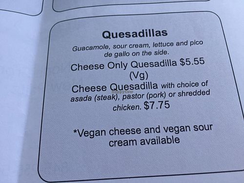 menu at Mexican Kitchen in New Paltz