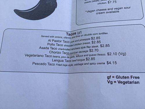 menu at Mexican Kitchen in New Paltz