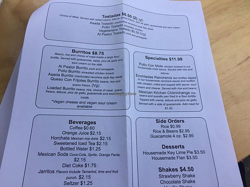 menu at Mexican Kitchen in New Paltz