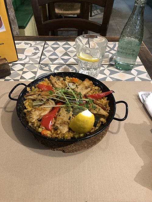 Paella with meatless chicken   at Vegetalia - Born in Barcelona