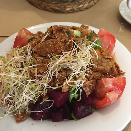 vegan salad (I forgot the name of it). Really good. dressing was olive oil and vinegar. at Vegetalia - Born in Barcelona