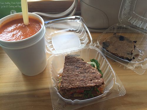 tomato soup with half veggie panini and bean brownie at Body & Soul Healthy Meal Plans in Fort Myers