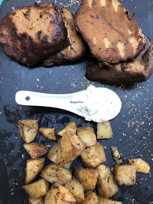 Seitan roast, local potatoes, homemade tzatziki   at Cavoli Nostri in Naples