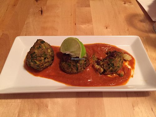 spicy zucchini and potato 'meatballs' at Le Soixante 5 in Levis