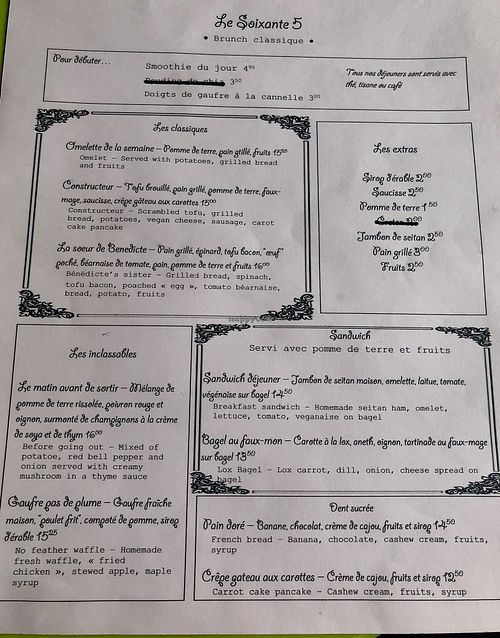 Brunch menu at Le Soixante 5 in Levis