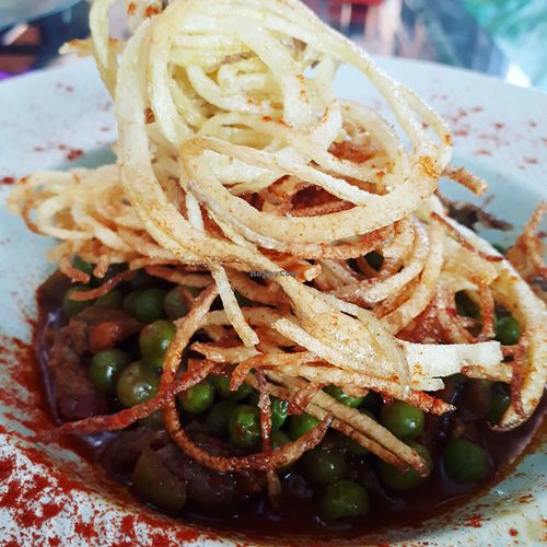 Green peas stew with a chrispy potato "nest" at The V Factor in Lanzarote
