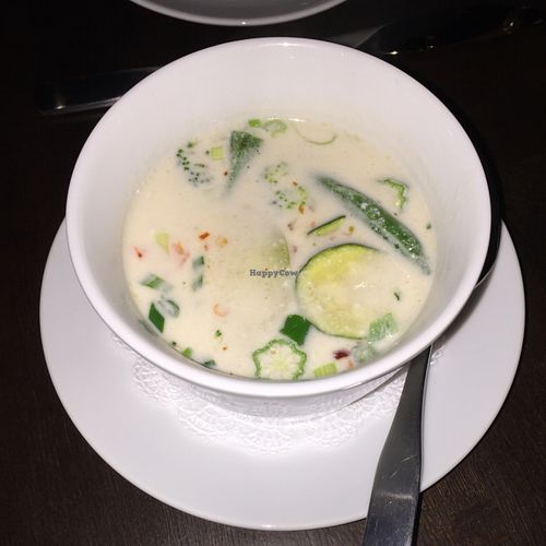 coconut soup w. coriander, vegetables, shallots & galangal at Herban Fix Vegan Kitchen in Atlanta