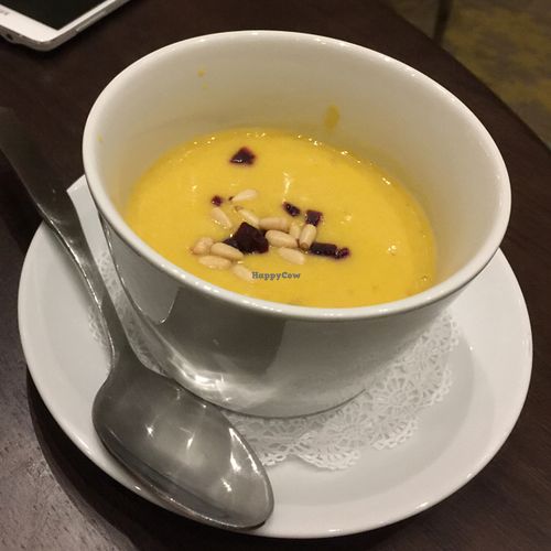 organic white bean, root vegetable & pumpkin bouillon at Herban Fix Vegan Kitchen in Atlanta