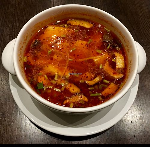spicy tofu soup w mushrooms at Herban Fix Vegan Kitchen in Atlanta