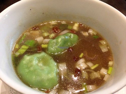 Lemongrass consommé w. vegetable dumplings at Herban Fix Vegan Kitchen in Atlanta