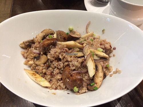 truffle rice with sautéed mushrooms at Herban Fix Vegan Kitchen in Atlanta