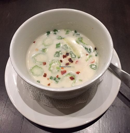 Coconut soup w. vegetables, shallots, coriander and galangal at Herban Fix Vegan Kitchen in Atlanta