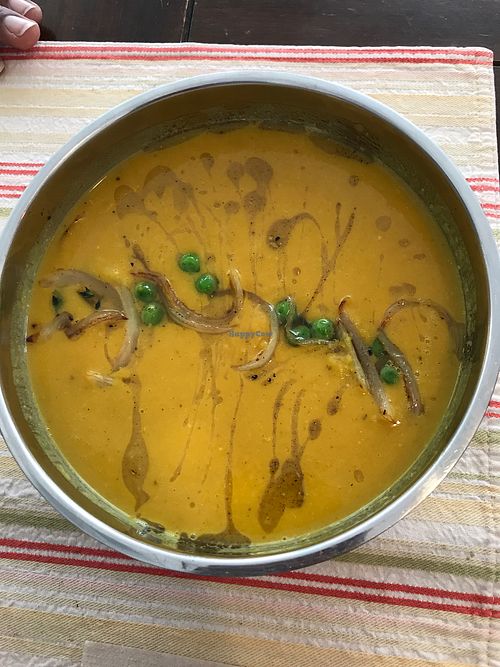 Yellow split pea soup  at The Red Dot Vegetarian Kitchen in Frazier Park