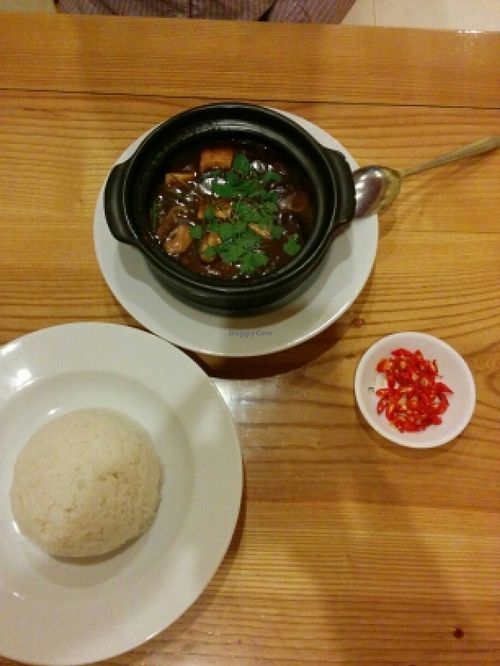 Braised tofu with mushrooms at Minh Thuy's in Hanoi