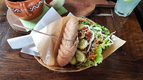 the house burger with a buckwheat bun at Public Bar & Vegan Kitchen in Bled