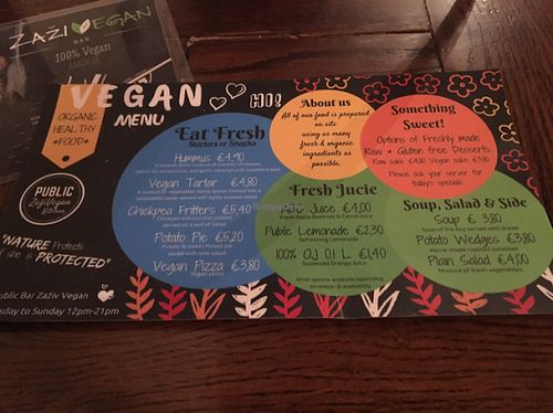 menu at Public Bar & Vegan Kitchen in Bled