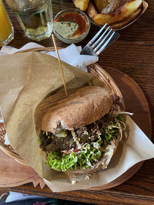 Public burger on buckwheat   at Public Bar & Vegan Kitchen in Bled