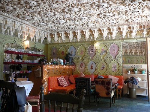 Interior with fantastic ceiling (and air-conditioning) at Kafe Leila in Tbilisi