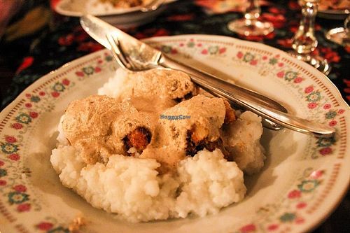 fried cauliflower with walnut sauce and grits at Kafe Leila in Tbilisi