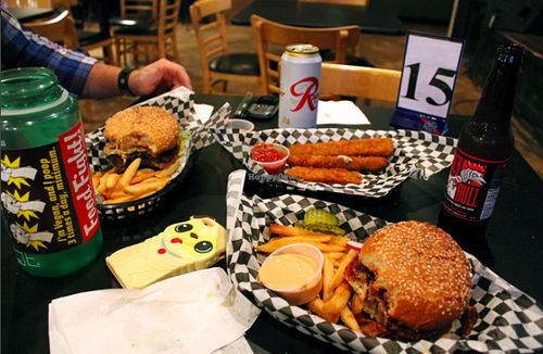 Western burger, bbq sandwich, cheese sticks! so good! at Black Water Bar in Portland