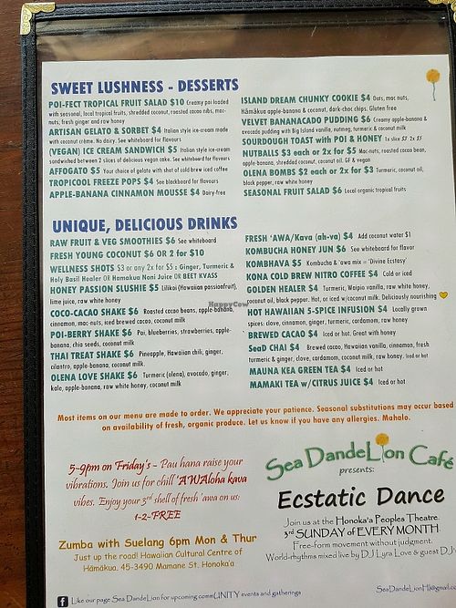 menu p2 at Sea DandeLion in Honokaa
