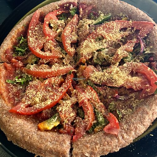 Veggie Pizza with nooch instead of cheese (accommodating for vegans) at Bakers Guild Cafe in Bloomsburg