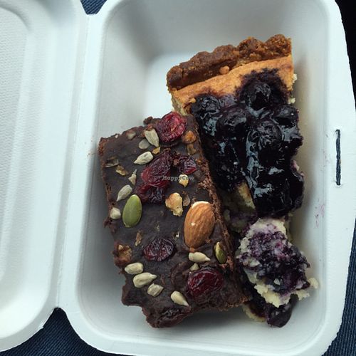 fudge brownie & blueberry tart  at Cafe Mimosa in Takapuna