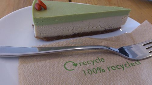 Vegan Matcha Cake at Schondorf Bio Cafe in Bratislava