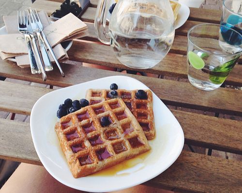 vegan waffles  at Schondorf Bio Cafe in Bratislava