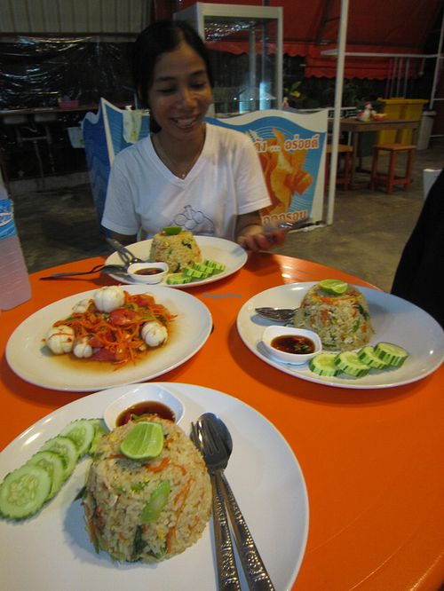 Chef Nam with forget me not salad and fried rice.
So delicious! at Nam Mangosteen Thailand  in Ranong