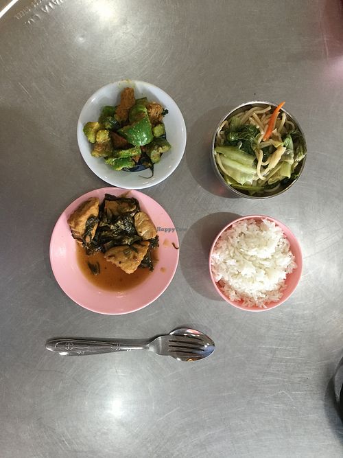 3 dishes + rice at Vegetarian 1000 in Phnom Penh