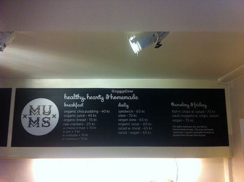Menu card at Mums Deli in Copenhagen