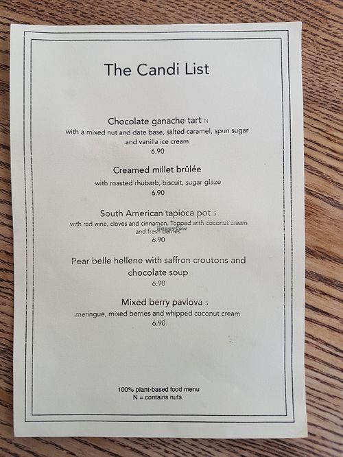 Dessert menu at Rootcandi in Brighton