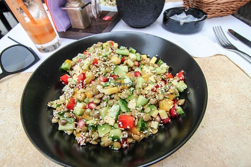 lentil salad at Aubergine in Bucharest