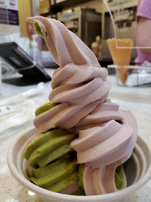 Green with strawberry at Yoga-urt in Glendale