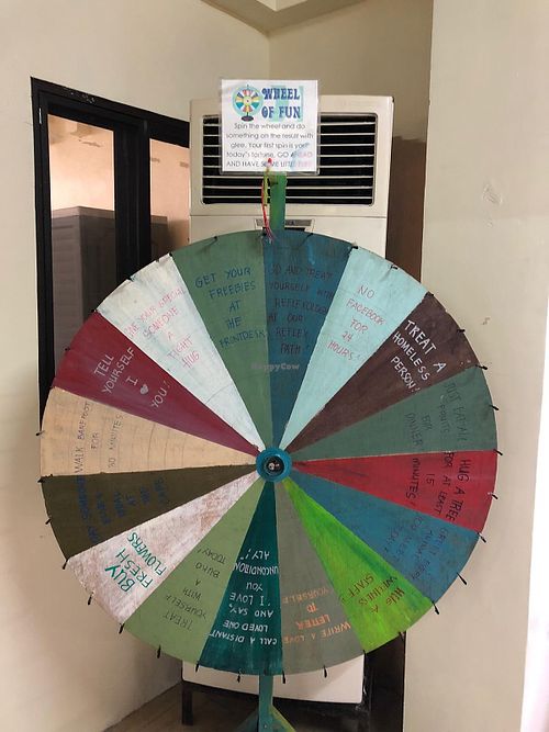 wheel of fun (and  nice gestures)  at Wellnessland Vegetarian Cafe in Cebu