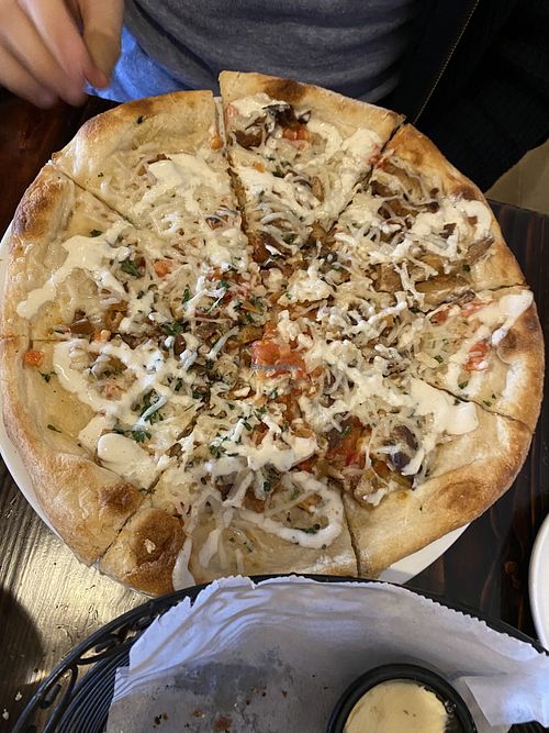 Bacon seitan ranch pizza at 3 Brothers Vegan Cafe in Copiague