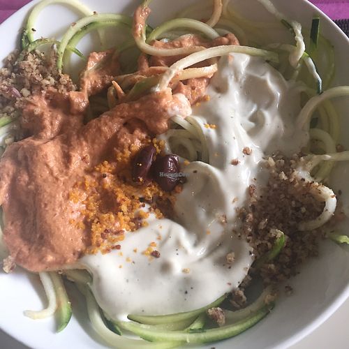 courgette spaghetti with cashew cheese and nut sauce at Verdeando in Denia