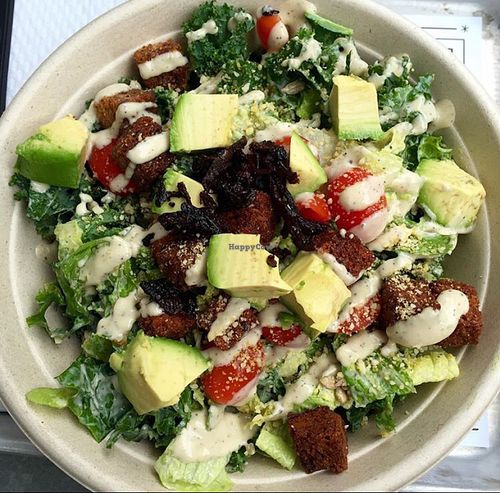 Caesar salad with shiitake bacon and avocado  at Beatnic - Bleecker St in New York City