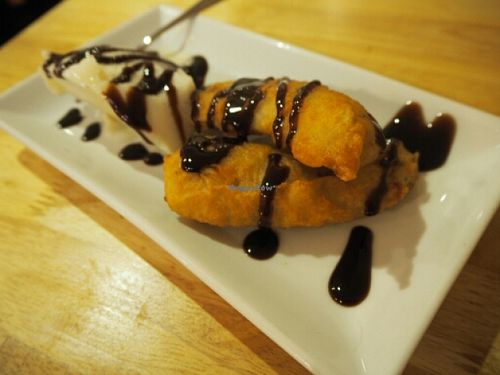 vegan banana fritters with ice cream at Mai Kitchen in Ferryden Park