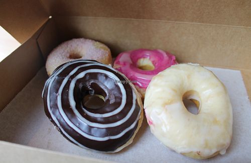 chocolate coconut, blueberry sugar, vanilla  at Vortex Doughnuts in Asheville