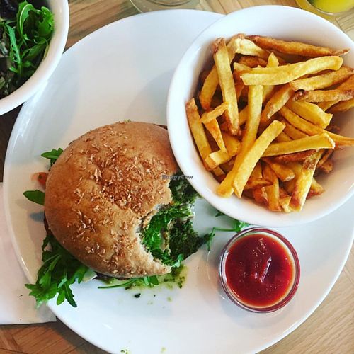 Aubergine veggie burger with pesto sauce at Beet in Luxembourg City