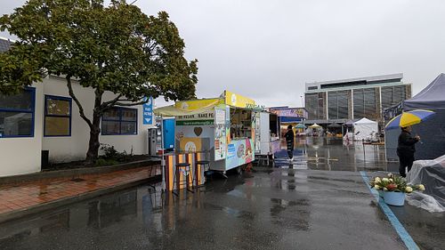 A stalwart on a rainy day, when only a few vendors were present at Loving Hut Caravan in Nelson