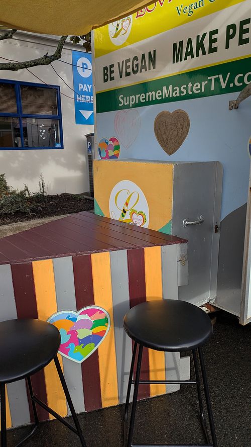 Covered seating area! at Loving Hut Caravan in Nelson