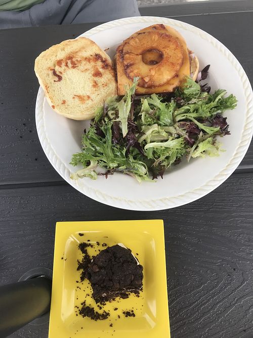 Pineapple burger greens, and the peanut butter cookie  at Don't Have a Cow in Clarksville